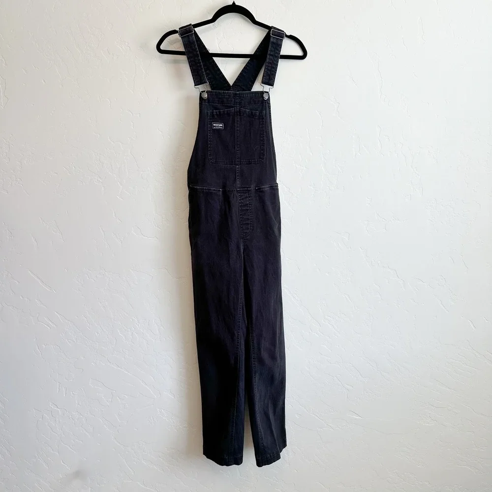 Wildfang | Essential Straight Leg Utility Cotton Denim Overalls in Black‎